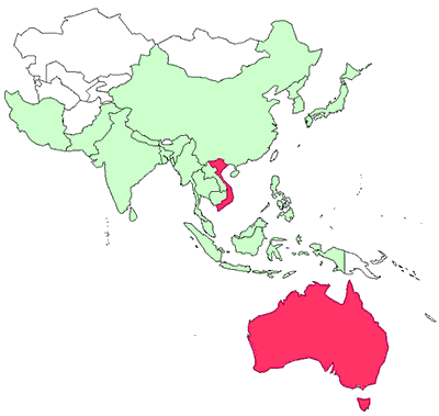 Map showing presence in Asia–Pacific