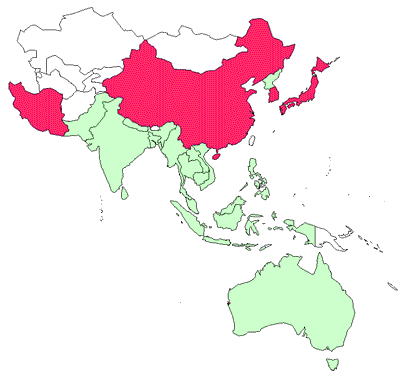 Map showing  presence in Asia–Pacific