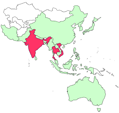 Map showing presence in Asia–Pacific